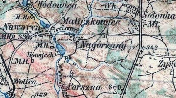 Нагоряни на карті початку 20 ст