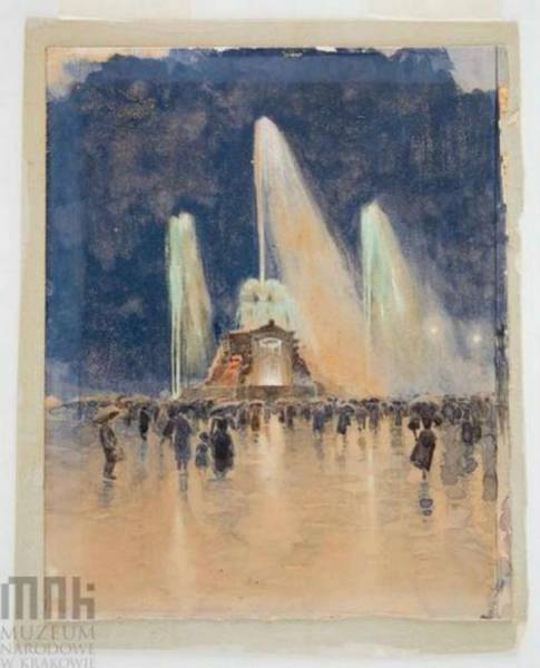 Світло-музичний фонтан виставки у дії. Поштівка 1894 року